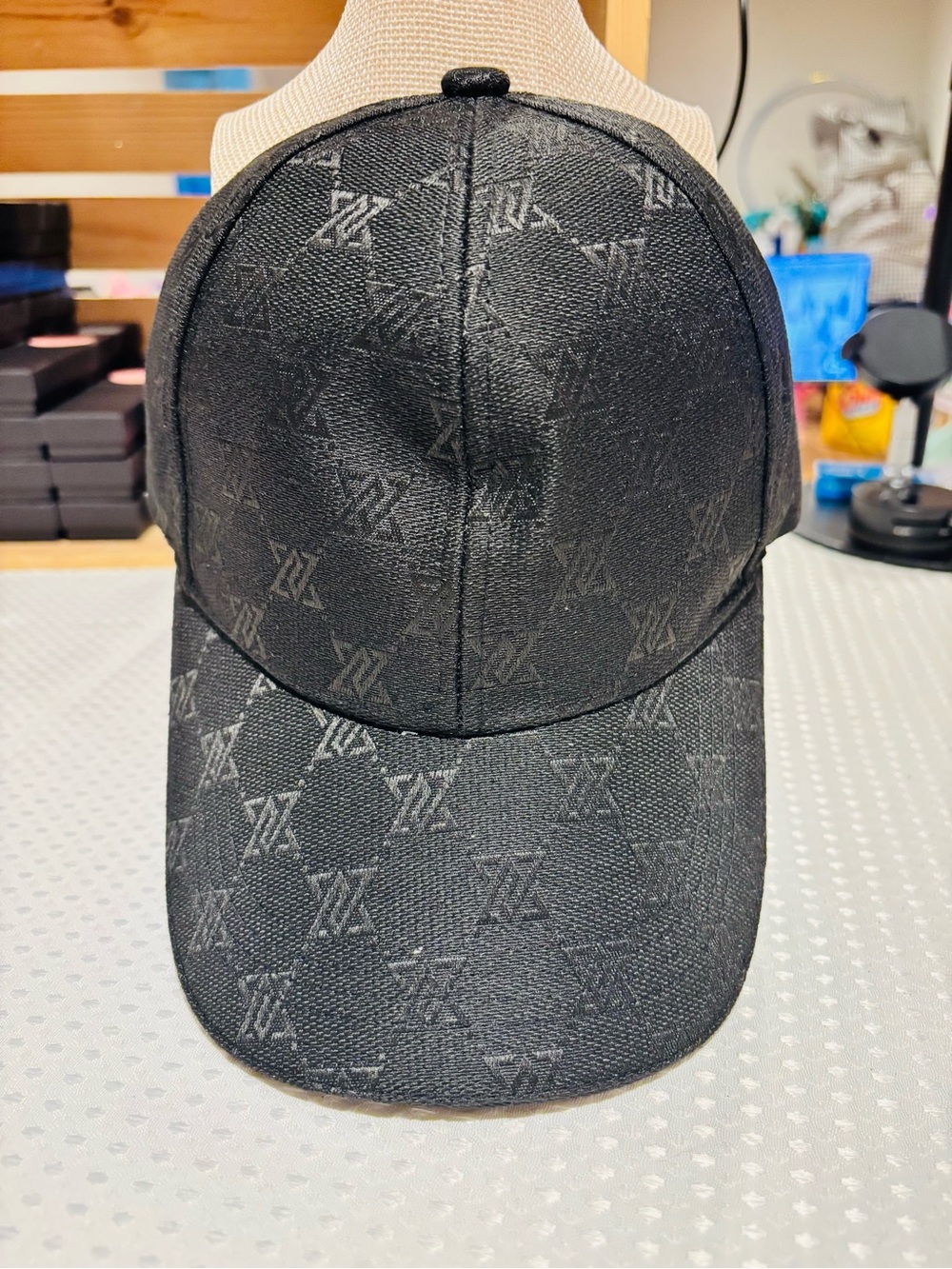 Black Monogram Baseball Cap-Woman